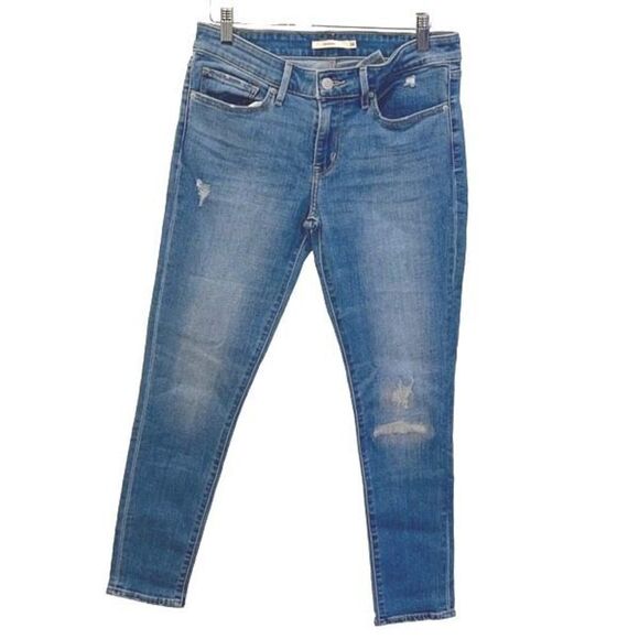 Levi’s 711 Skinny Cropped Denim Jeans Distressed StretchMedium Wash Size 28